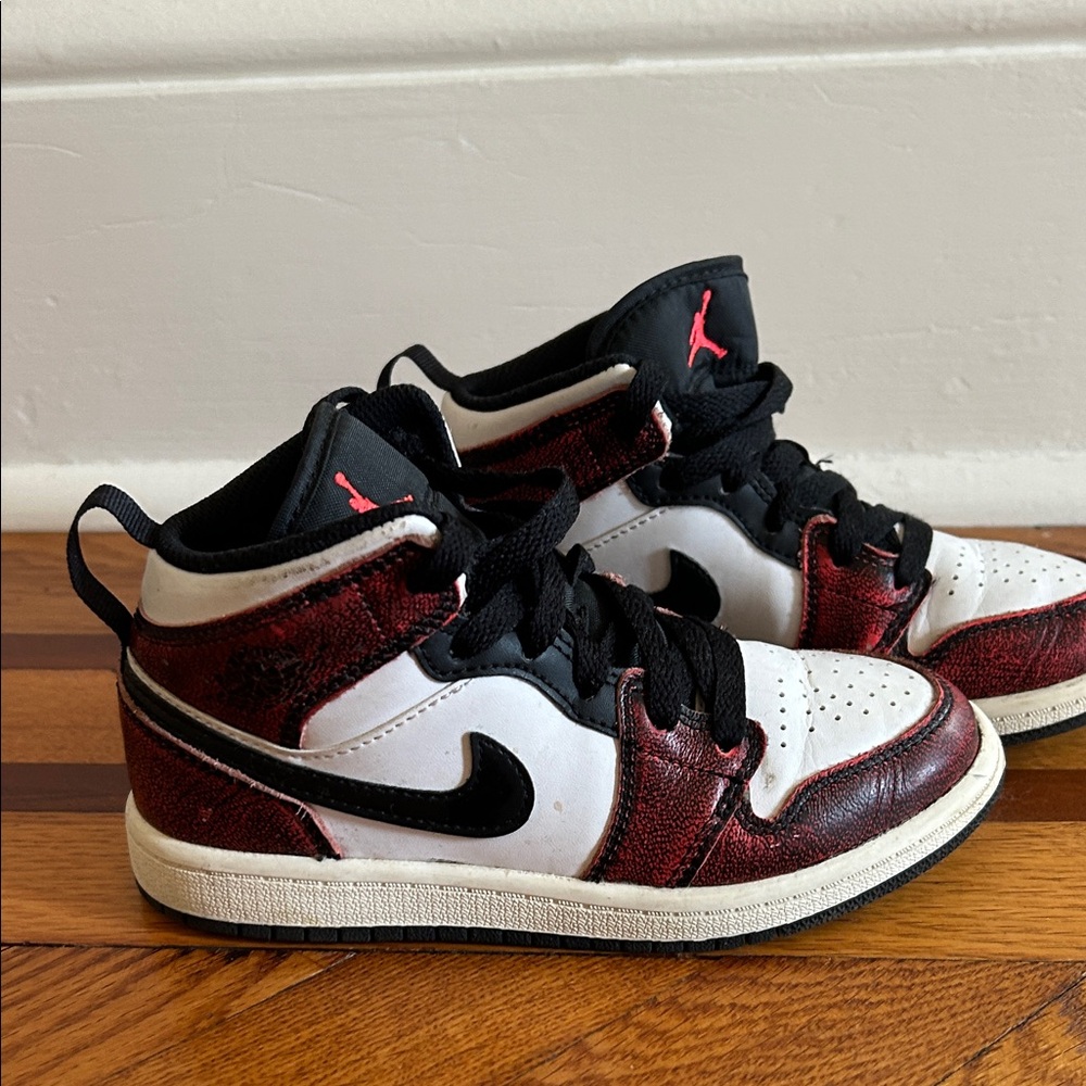 Nike Air Jordan Kids' Sneakers - Jordan 1 Mid SE- Red and Black - Size 13